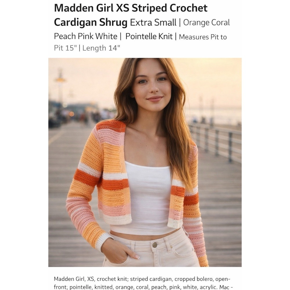 Madden Girl Cardigan Sweater Women's Size X‎ Small  Crochet Stripe Twee Coquette